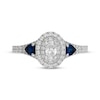 Thumbnail Image 3 of Neil Lane Oval-Cut Diamond & Natural Sapphire Double Halo Engagement Ring 7/8 ct tw 14K White Gold