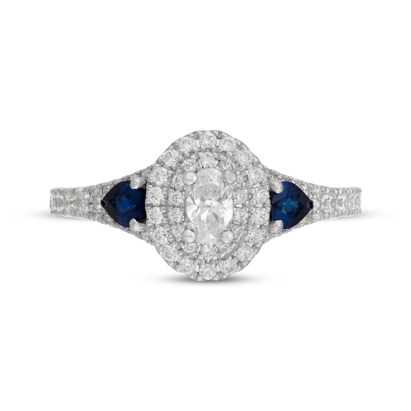 Main Image 3 of Neil Lane Oval-Cut Diamond & Natural Sapphire Double Halo Engagement Ring 7/8 ct tw 14K White Gold