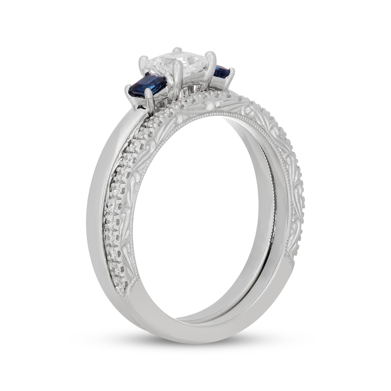 Main Image 2 of Neil Lane Princess-Cut Diamond & Natural Blue Sapphire Bridal Set 1/2 ct tw 14K White Gold