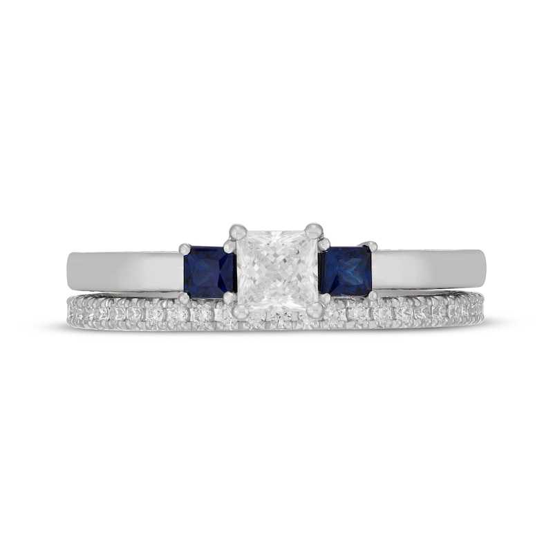 Main Image 3 of Neil Lane Princess-Cut Diamond & Natural Blue Sapphire Bridal Set 1/2 ct tw 14K White Gold