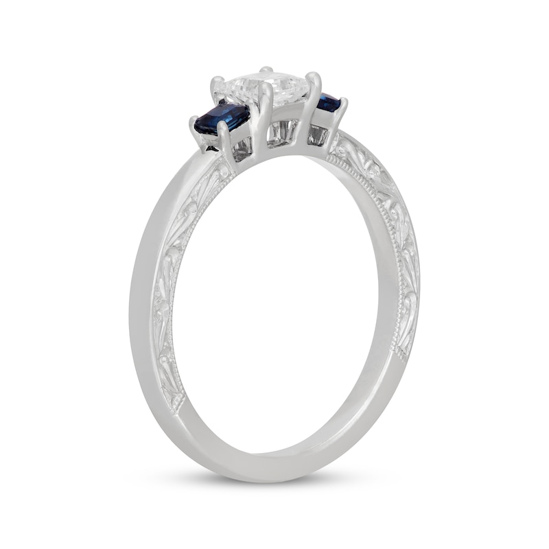 Main Image 2 of Neil Lane Princess-Cut Diamond & Natural Sapphire Three-Stone Engagement Ring 3/8 ct tw 14K White Gold