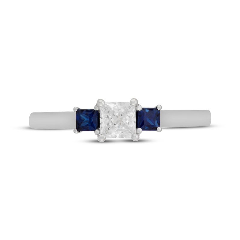 Main Image 3 of Neil Lane Princess-Cut Diamond & Natural Sapphire Three-Stone Engagement Ring 3/8 ct tw 14K White Gold