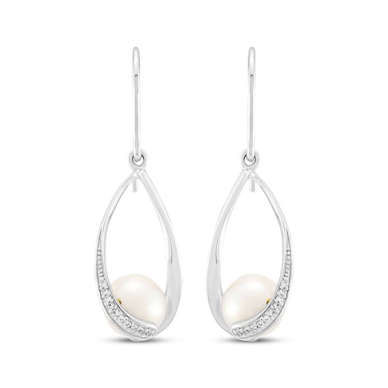 Main Image 2 of Cultured Pearl & White Lab-Created Sapphire Oval Twist Frame Dangle Earrings Sterling Silver