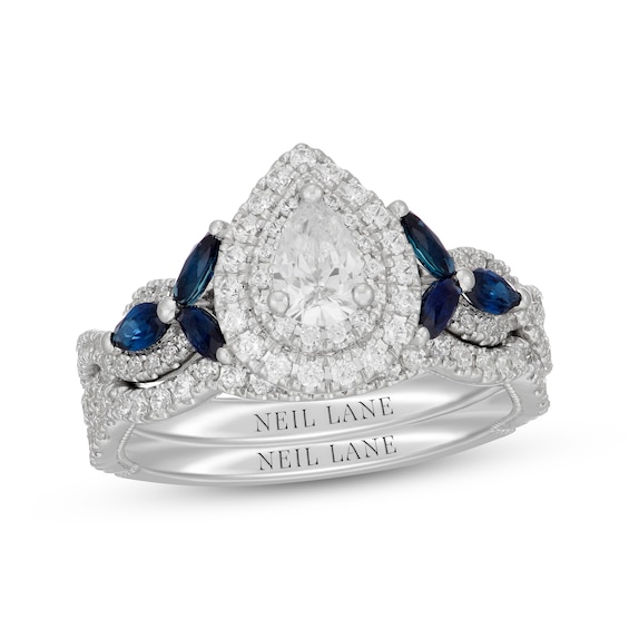 Neil Lane Pear-Shaped Diamond & Natural Blue-Sapphire Bridal Set 1 ct tw 14K White Gold
