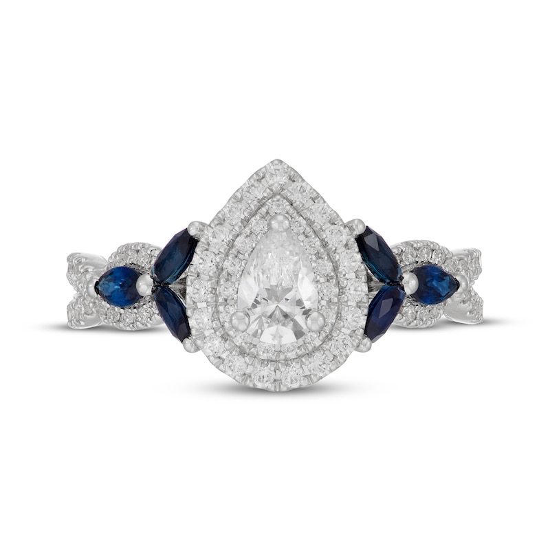 Main Image 3 of Neil Lane Pear-Shaped Diamond & Natural Sapphire Double Halo Engagement Ring 3/4 ct tw 14K White Gold