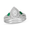 Thumbnail Image 1 of Neil Lane Pear-Shaped Diamond & Natural Emerald Bridal Set 1-1/6 ct tw 14K White Gold