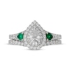 Thumbnail Image 3 of Neil Lane Pear-Shaped Diamond & Natural Emerald Bridal Set 1-1/6 ct tw 14K White Gold