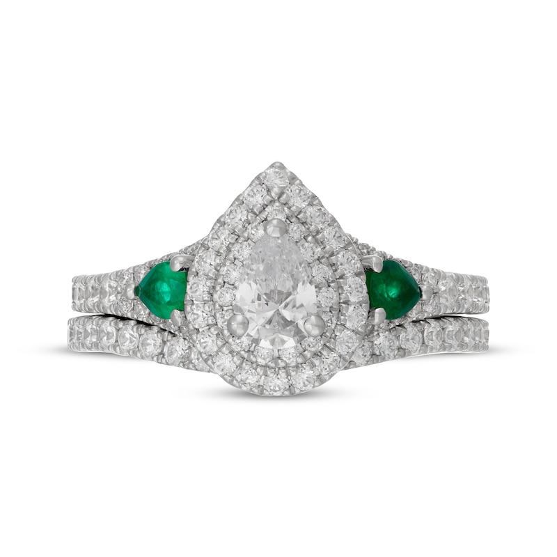 Main Image 3 of Neil Lane Pear-Shaped Diamond & Natural Emerald Bridal Set 1-1/6 ct tw 14K White Gold