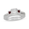 Thumbnail Image 1 of Neil Lane Princess-Cut Diamond & Natural Ruby Bridal Set 1 ct tw 14K White Gold