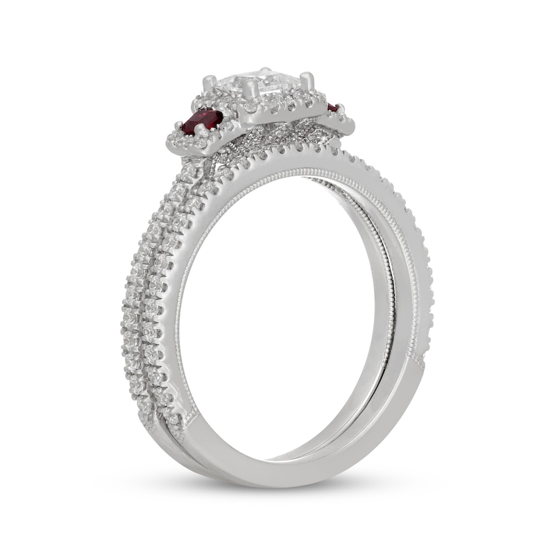 Main Image 2 of Neil Lane Princess-Cut Diamond & Natural Ruby Bridal Set 1 ct tw 14K White Gold