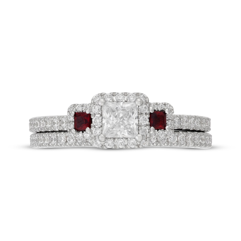 Main Image 3 of Neil Lane Princess-Cut Diamond & Natural Ruby Bridal Set 1 ct tw 14K White Gold