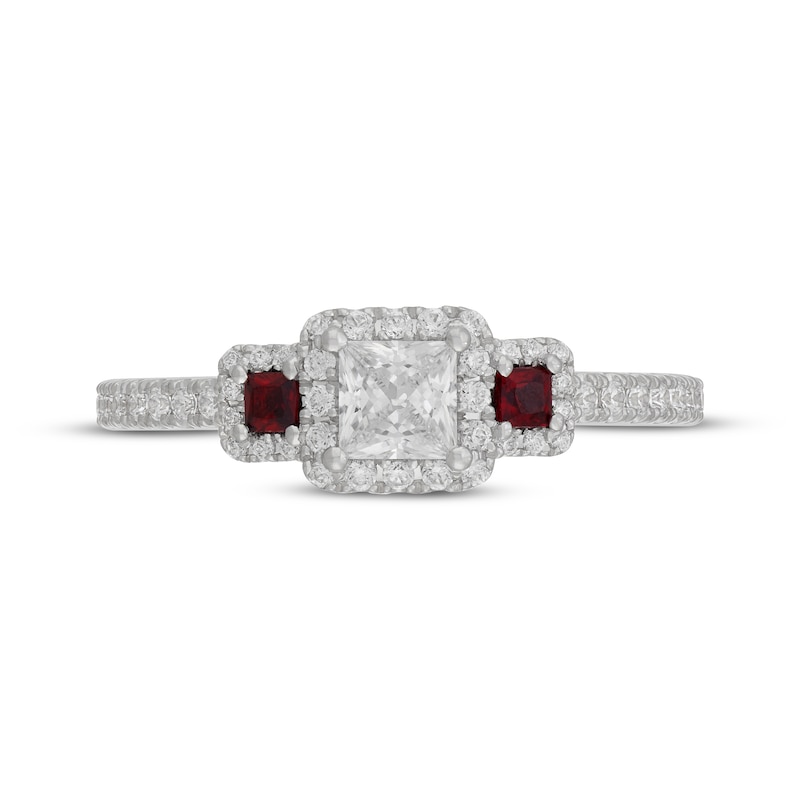 Neil Lane Princess-Cut Diamond & Natural Ruby Three-Stone Engagement Ring 3/4 ct tw 14K White Gold