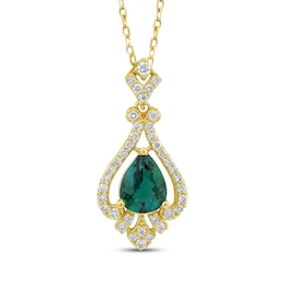 Lab-Grown Diamonds by KAY Pear-Shaped Lab-Created Emerald Necklace 1/3 ct tw 14K Yellow Gold 18&quot;