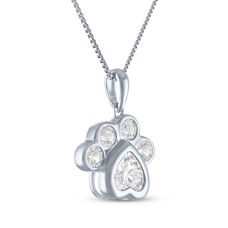 Main Image 2 of Heart-Shaped & Round-Cut White Lab-Created Sapphire Paw Print Necklace Sterling Silver 18&quot;