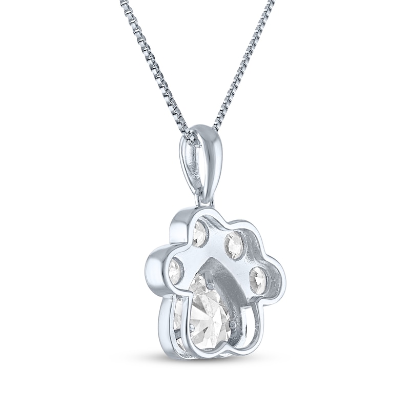 Main Image 3 of Heart-Shaped & Round-Cut White Lab-Created Sapphire Paw Print Necklace Sterling Silver 18&quot;