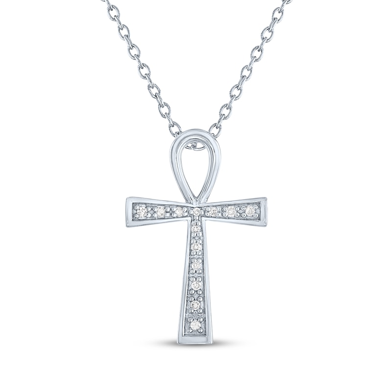 Diamond Ankh Necklace 1/20 ct tw Sterling Silver 18"