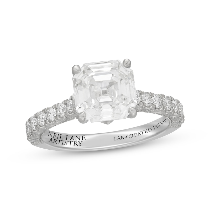 Main Image 1 of Neil Lane Artistry Heritage Square Emerald-Cut Lab-Grown Diamond Engagement Ring 3-5/8 ct tw Platinum