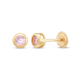 Children's Pink Cubic Zirconia Bezel-Set Stud Earrings 14K Yellow Gold