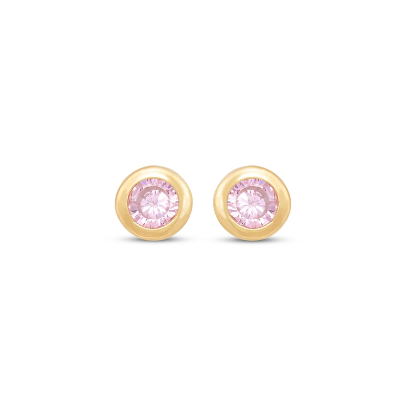 Main Image 2 of Children's Pink Cubic Zirconia Bezel-Set Stud Earrings 14K Yellow Gold