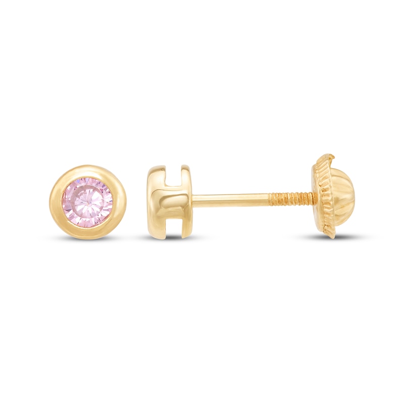 Main Image 3 of Children's Pink Cubic Zirconia Bezel-Set Stud Earrings 14K Yellow Gold