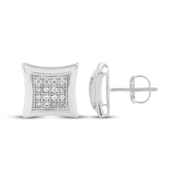 Men's Diamond Flared Square Stud Earrings 1/10 ct tw Sterling Silver