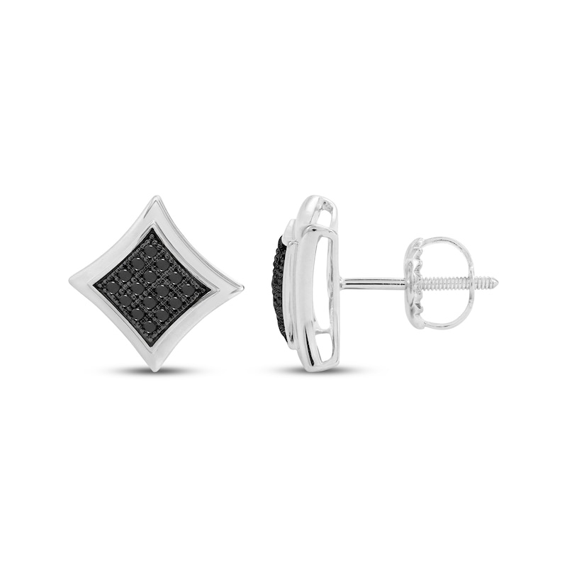 Main Image 1 of Men's Black Diamond Flared Square Stud Earrings 1/15 ct tw Sterling Silver