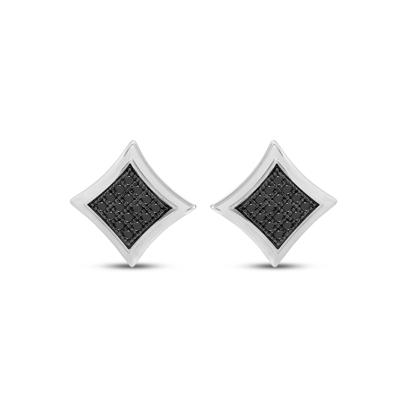 Main Image 2 of Men's Black Diamond Flared Square Stud Earrings 1/15 ct tw Sterling Silver