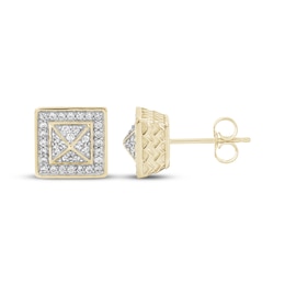 Men's Multi-Diamond Pyramid Center Stud Earrings 1/4 ct tw 10K Yellow Gold