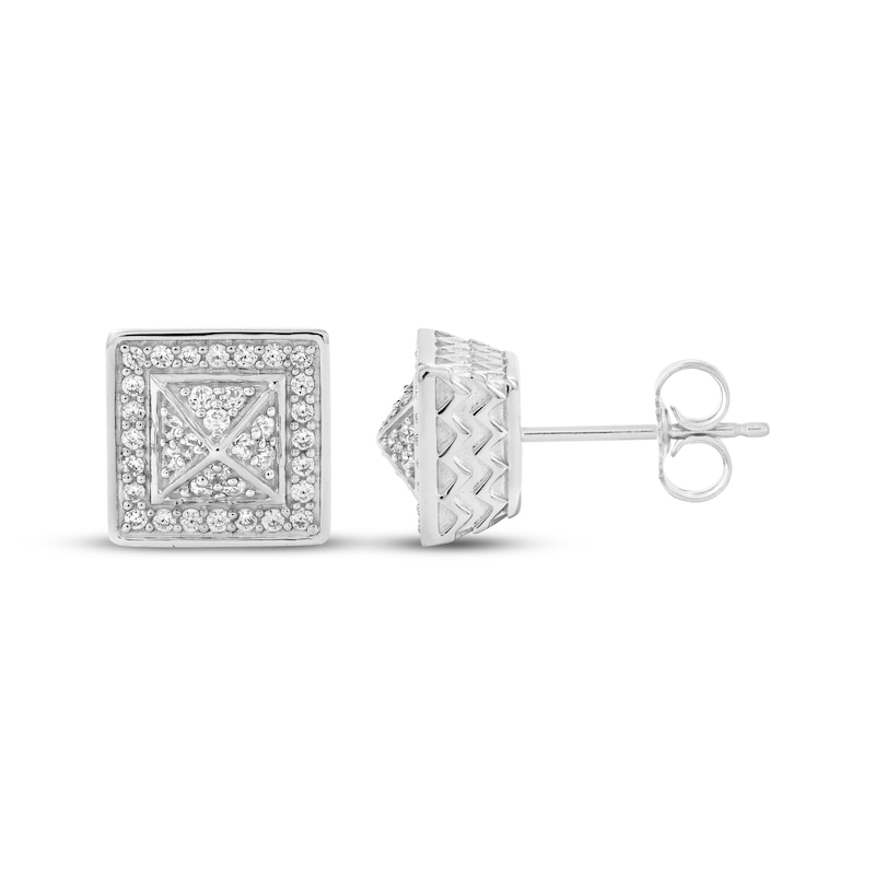 Main Image 1 of Men's Multi-Diamond Pyramid Center Stud Earrings 1/4 ct tw Sterling Silver