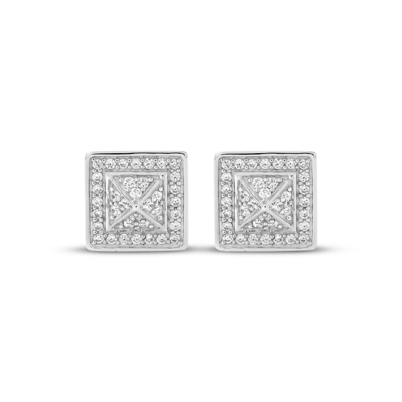 Main Image 2 of Men's Multi-Diamond Pyramid Center Stud Earrings 1/4 ct tw Sterling Silver