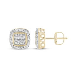 Men's Multi-Diamond Cushion Halo Stud Earrings 1/3 ct tw 10K Yellow Gold