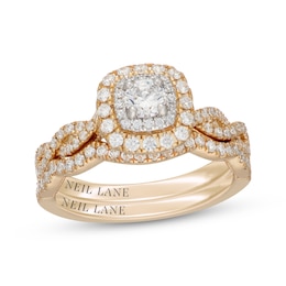 Neil Lane Round-Cut Diamond Double Halo Bridal Set 7/8 ct tw 14K Two-Tone Gold