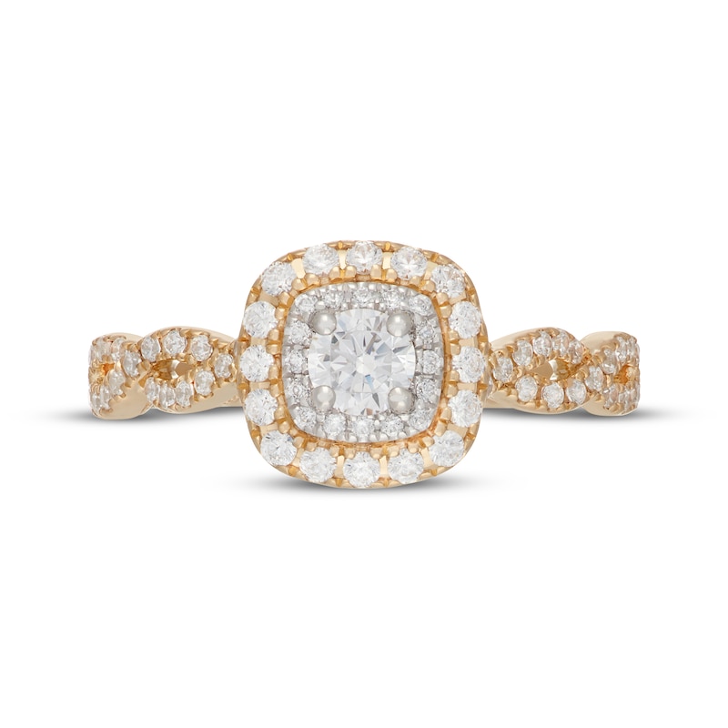 Main Image 3 of Neil Lane Round-Cut Diamond Double Halo Engagement Ring 5/8 ct tw 14K Two-Tone Gold