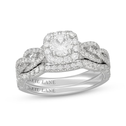 Neil Lane Round-Cut Diamond Cushion Halo Braided Bridal Set 1 ct tw 14K White Gold