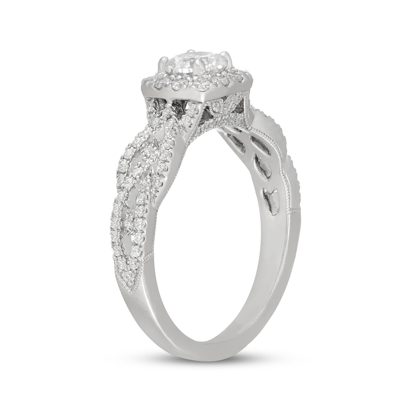 Main Image 2 of Neil Lane Round-Cut Diamond Cushion Halo Braided Engagement Ring 7/8 ct tw 14K White Gold