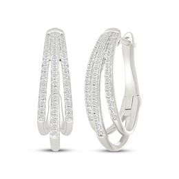 Diamond Three-Row Split Oval Hoop Earrings 1/2 ct tw Sterling Silver