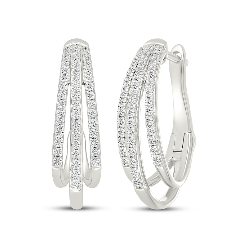 Main Image 1 of Diamond Three-Row Split Oval Hoop Earrings 1/2 ct tw Sterling Silver