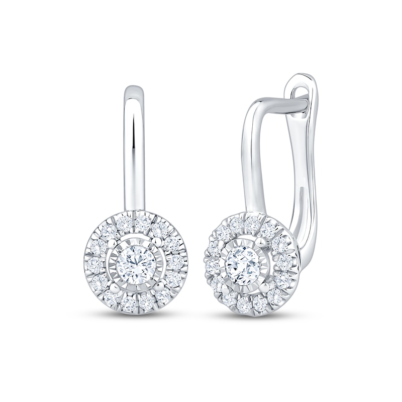 Main Image 1 of Diamond Halo Drop Earrings 1/4 ct tw 10K White Gold