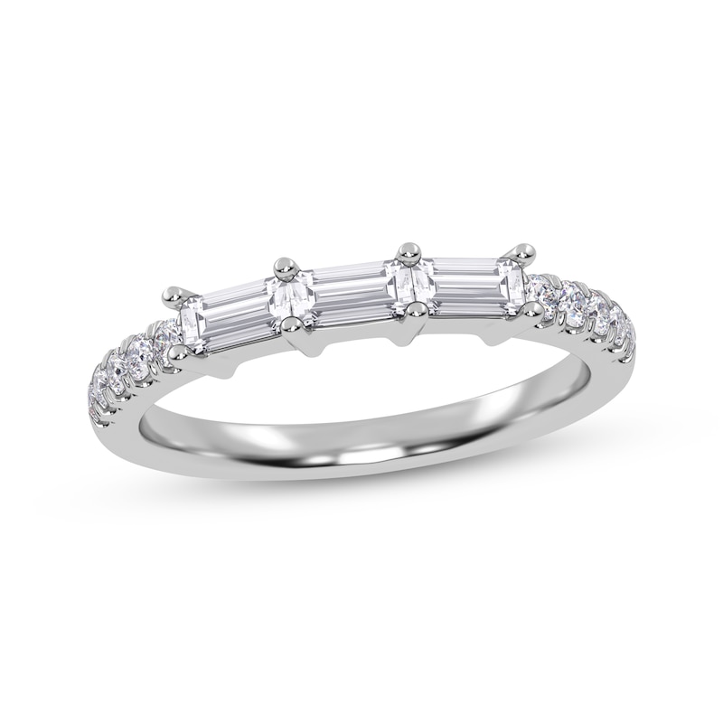 Main Image 1 of Baguette & Round-Cut Diamond Three-Stone Anniversary Ring 1/3 ct tw 14K White Gold