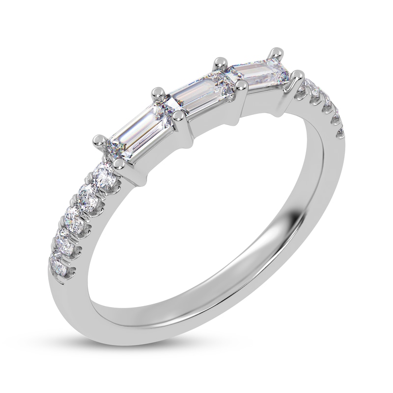 Main Image 2 of Baguette & Round-Cut Diamond Three-Stone Anniversary Ring 1/3 ct tw 14K White Gold