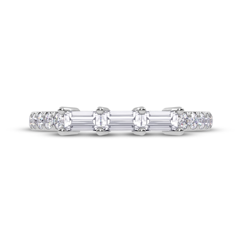 Main Image 3 of Baguette & Round-Cut Diamond Three-Stone Anniversary Ring 1/3 ct tw 14K White Gold