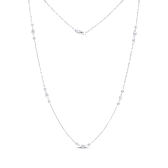 Diamond Bezel-Set Trio Station Necklace 1/2 ct tw 10K White Gold 18"