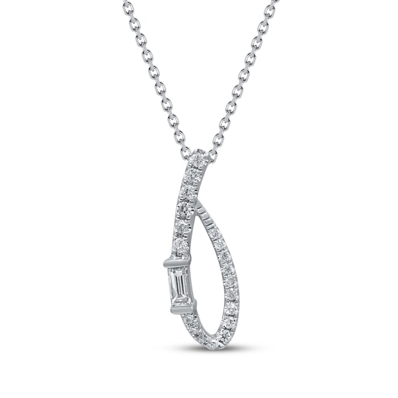 Baguette & Round-Cut Multi-Diamond Loop Necklace 1/5 ct tw 10K White Gold 18"