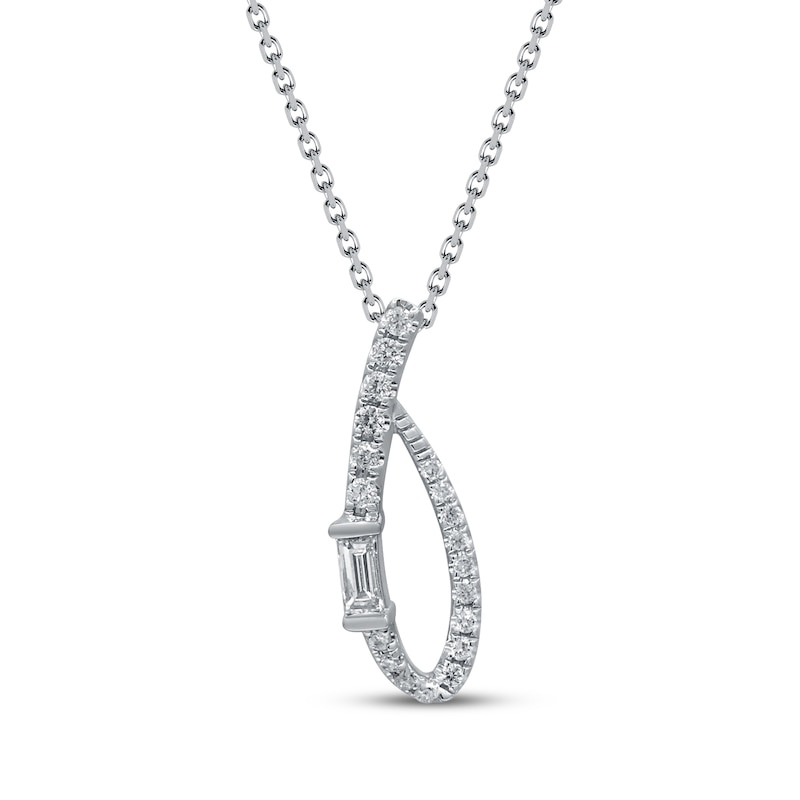 Main Image 1 of Baguette & Round-Cut Multi-Diamond Loop Necklace 1/5 ct tw 10K White Gold 18&quot;