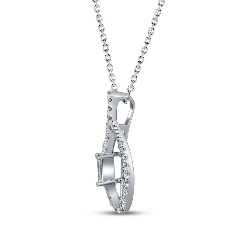 Main Image 2 of Baguette & Round-Cut Multi-Diamond Loop Necklace 1/5 ct tw 10K White Gold 18&quot;