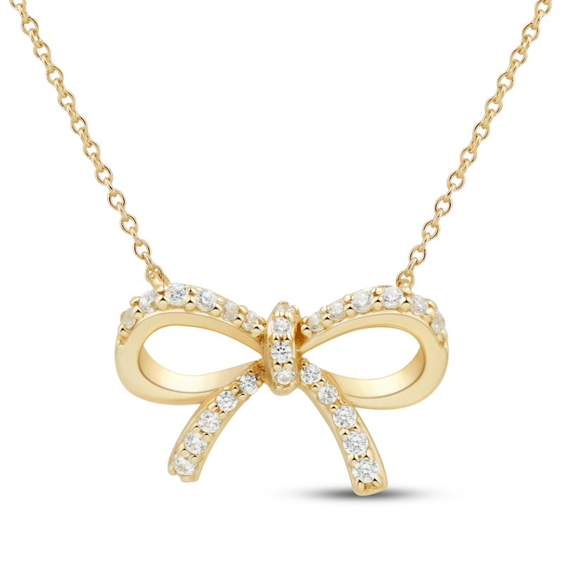 Main Image 1 of Diamond Bow Necklace 1/10 ct tw 10K Yellow Gold 18&quot;