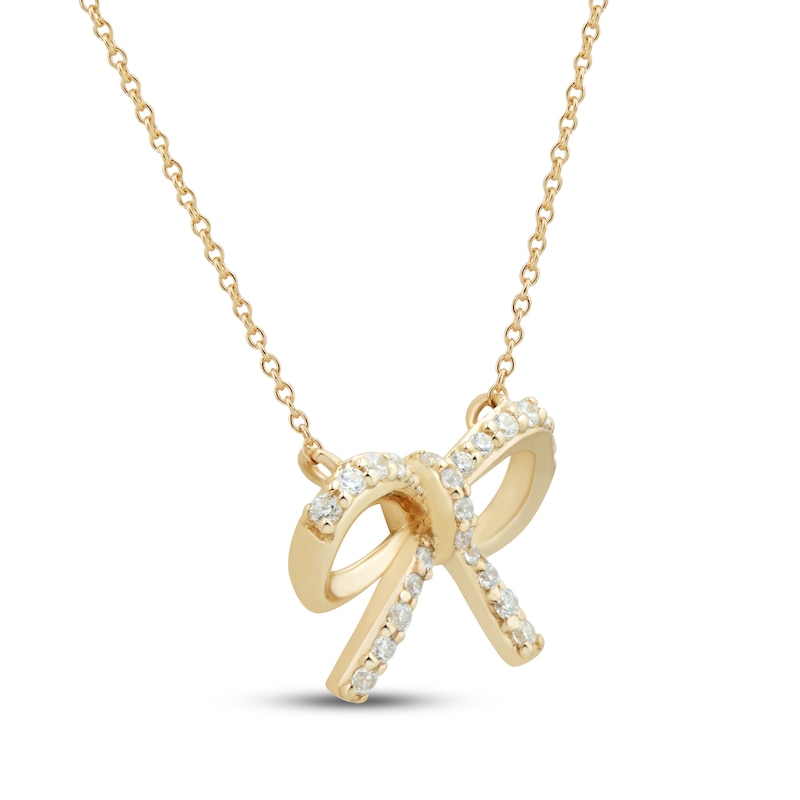 Main Image 2 of Diamond Bow Necklace 1/10 ct tw 10K Yellow Gold 18&quot;