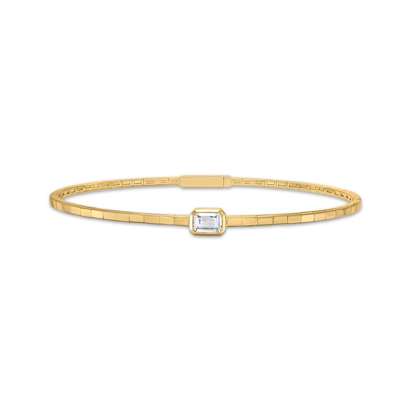 Main Image 1 of Lab-Grown Diamonds by KAY Emerald-Cut Solitaire Flex Bangle Bracelet 1/2 ct tw 10K Yellow Gold 7&quot;