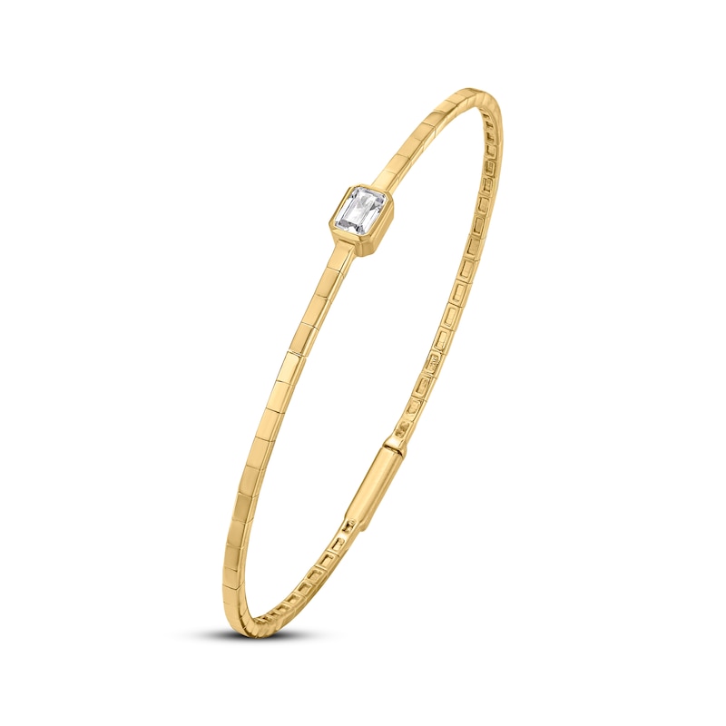 Main Image 2 of Lab-Grown Diamonds by KAY Emerald-Cut Solitaire Flex Bangle Bracelet 1/2 ct tw 10K Yellow Gold 7&quot;