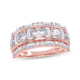 Lab-Grown Diamonds by KAY Baguette & Round-Cut Three-Row Ring 2 ct tw 14K Rose Gold